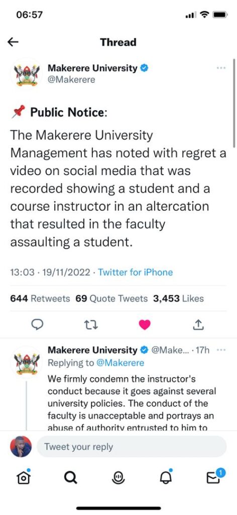 makerere lecturer slaps student-Makerere statement